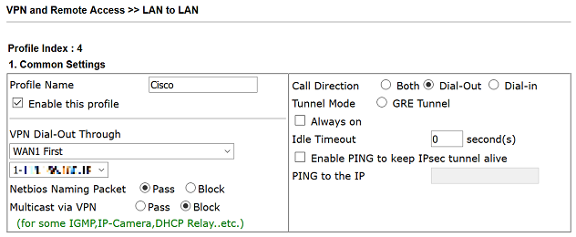 a screenshot of VPN Common Settings on Vigor Router